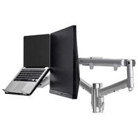 Atdec AWM Dual Arm Solution - Dynamic Arms  - 135mm post - F Clamp - Silver w/ Notebook Tray