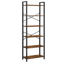 6-Tier Storage Rack with Industrial Style Steel Frame  Rustic Brown and Black, 186 cm High