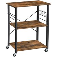 Kitchen Baker&#39;s Rack,  3-Tier Serving Cart with Metal Frame and 6 Hooks, Rustic Brown