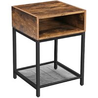 Side Table with Open Compartment and Mesh Shelf Rustic Brown and Black