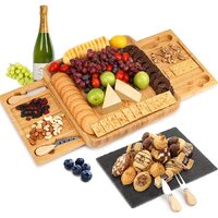 Bamboo Cheese Board Set with Knife Set with 4 Stainless Steel Knife &amp; Thick Wooden tray for Wine Crackers, Brie and Meat