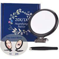 20X Magnifying Hand Mirror Two Sided Use for Makeup Application, Tweezing, and Blackhead/Blemish Removal (10 cm Black)