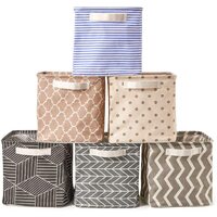 Pack of 6 Foldable Fabric Basket Bin Storage Cube for Nursery, Office and Home Decor (Multi)