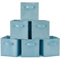 Pack of 6 Foldable Fabric Basket Bin Storage Cube for Nursery, Office and Home Decor (Baby Blue)