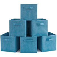 Pack of 6 Foldable Fabric Basket Bin,  Collapsible Storage Cube for Nursery, Office, Home Decor, Shelf Cabinet, Cube Organizers (Niagra Blue)