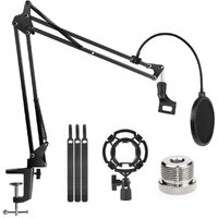 Microphone Radio Broadcasting Stand with 3/8&quot;to 5/8&quot; Screw Adapter and Windscreen Pop Filter