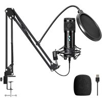 USB Condenser Microphone Kit with Adjustable Scissor Arm Stand Shock Mount for Podcasting, Gaming, Studio and Home Recording