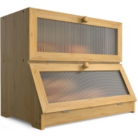 Double Layer Bamboo Bread Box for Kitchen Counter with Large Capacity and Clear Window