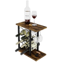 Wine Rack Countertop Wooden &amp; Metal Holder for 6 Bottles &amp; 2 Glasses