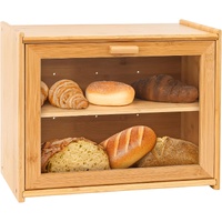 Double Layer Bamboo Bread Box for Kitchen Counter with Large Capacity and Transparent Window