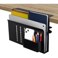 Under Desk Side Laptop Holder Storage with No Drill Cable Management Tray and Pen Storage for Office and Home
