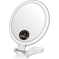 Double-Sided 1X/10X Magnifying Foldable Makeup Mirror for Handheld, Table and Travel Usage