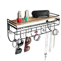 Wall Mount Hanging Jewelry Organizer with 9 Hooks (Black Metal)