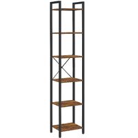 Small 6-Tier Industrial Bookshelf, Rustic Brown, Black