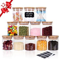 12 Pieces Glass Spice Jars for Kitchen Canisters with Airtight Bamboo Lids and Labels (250 ml)