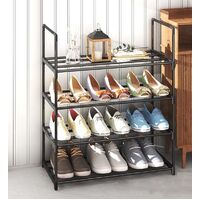 4-Tier Stainless Steel Shoe Rack Storage Organizer to Hold up to 15 Pairs of Shoes (55cm, Black)