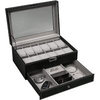 12 Slot PU Leather Lockable Watch and Jewelry Storage Boxes (Black)