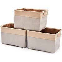 Pack of 3 Collapsible Large Cube Fabric Storage Bins Baskets for Laundry - Beige