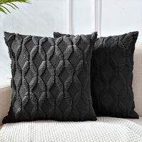 2 Pack Decorative Boho Throw Pillow Covers 45 x 45 cm (Black)