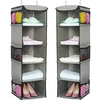 2 Pack 5 Foldable Shelf Hanging Closet Organizer Space Saver with Side Accessories Pockets for Clothes Storage