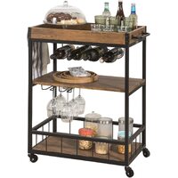 Industrial Vintage Style Wood Metal 3 Tiers Kitchen Serving Trolley with Wine Rack (Brown)