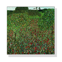 Wall Art 50cmx50cm Field of Poppies by Gustav Klimt White Frame Canvas