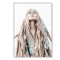 Wall Art 100cmx150cm BOHO Girl White Frame Canvas