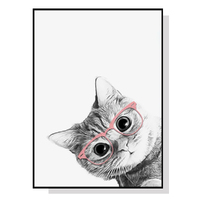 Wall Art 90cmx135cm Cat With Glasses Black Frame Canvas
