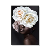 Wall Art 50cmx70cm Flower African Woman Black Frame Canvas