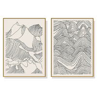 Wall Art 70cmx100cm Line Art Mountain 2 Sets Gold Frame Canvas