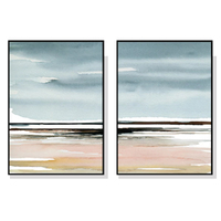 Wall Art 40cmx60cm Pink Beach Landscape 2 Sets Black Frame Canvas