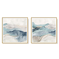 Wall Art 80cmx80cm Blue Mountain 2 Sets Gold Frame Canvas