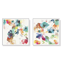 Wall Art 100cmx100cm Glitchy Floral 2 Sets White Frame Canvas