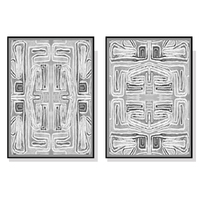 Wall Art 70cmx100cm Black White Pattern 2 Sets Black Frame Canvas