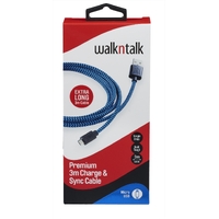 Walkntalk Charge &amp; Sync 3M Cable - Micro USB - Blue