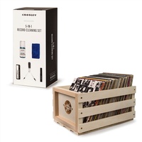 Crosley 5 In 1 Record Cleaning Set &amp; Crosley Record Storage Crate Bundle
