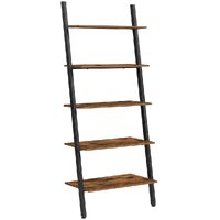 VASAGLE Industrial Ladder Shelf 5-Tier Bookshelf Rack Wall Shelf for Living Room Kitchen Office Stable Steel Leaning Against the Wall Rustic Brown and