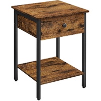 VASAGLE End Table with Drawer and Shelf Rustic Brown and Black