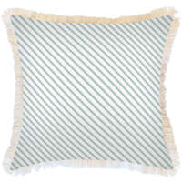 Cushion Cover-Coastal Fringe Natural-Side Stripe Seafoam-60cm x 60cm