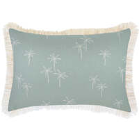 Cushion Cover-Coastal Fringe Natural-Palm Cove Seafoam-35cm x 50cm