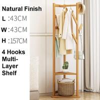 Bamboo Clothes Coat Rack Garment Stand Shelf Tree Hanger Bag Hat Hook Holder Natural