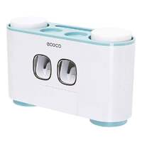 Ecoco Wall-Mounted Toothbrush Holder with 2 Toothpaste Dispensers 4 Cups and 5 Toothbrush Slots Toiletries Bathroom Storage Rack (Blue)