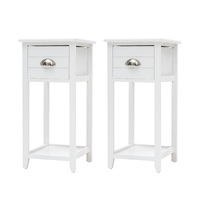 2X Bedside Table Drawer Vintage Side Table Storage Cabinet Bedroom VALERIE WHITE