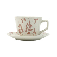 High-Fired Ceramic Stoneware Speckle Cup &amp; Saucer Set 380ml Floral Tea Spoon EARTHY RED