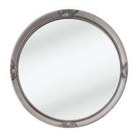 French Provincial Ornate Round Mirror - Antique Silver