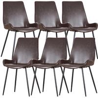 Brando  Set of 6 PU Leather Upholstered Dining Chair Metal Leg - Brown