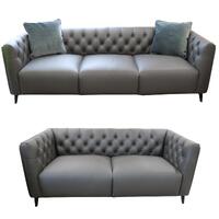 Luxe 2pc Genuine Forli Leather Sofa Set 2.5-3.5 Seater  Lounge Couch -Dark Grey