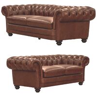 Sonny 3+2.5 Seater Genuine Leather Sofa Chestfield Lounge Couch - Butterscotch
