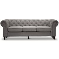 Mellowly 3 Seater Sofa Fabric Uplholstered Chesterfield Lounge Couch - Grey