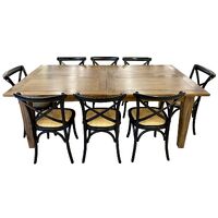 Aksa 9pc Dining Set 210-310cm Extension Timber Table 8 Black Cross Back Chair
